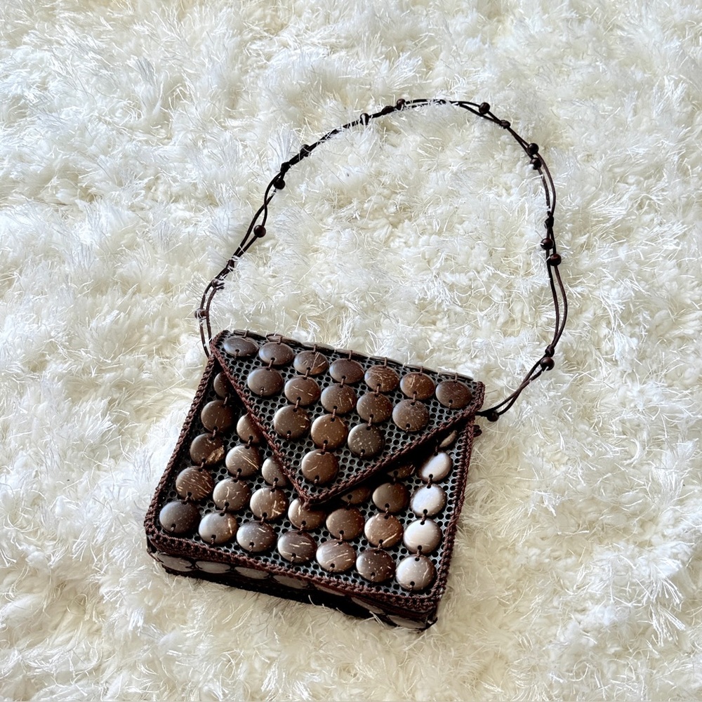 Handcrafted Brown Beaded Crossbody Bag made in India viral oceanus annies - Picture 2 of 9